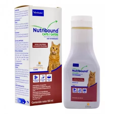 Nutribound Gatos es una asociación de ingredientes esenciales en líquido para la alimentación progresiva de gatos en períodos de recuperación