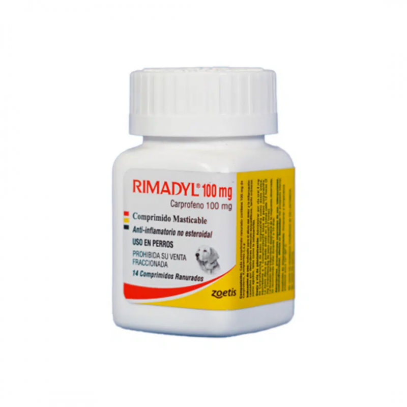 Rimadyl 100mg es un antiinflamatorio no esteroide para uso oral en caninos a base de Carprofeno