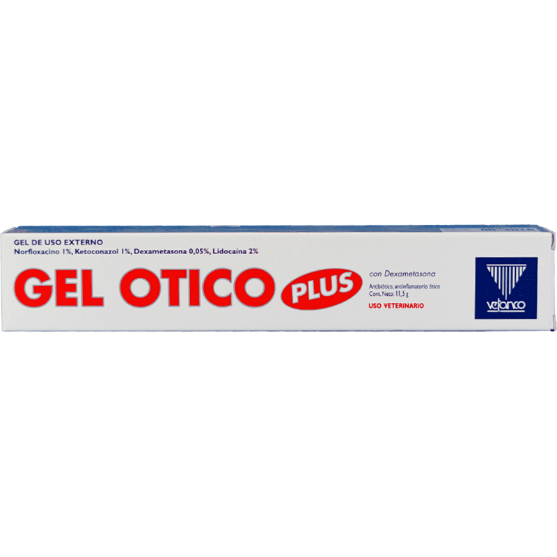 Gel Otico Plus 11,5gr es Antibiótico, fungicida, anestésico local y antiinflamatorio en gel tópico de uso ótico para perros.
