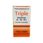 Triple Vitaminas B1-B6-B12 solución inyectable indicado en estados carenciales de vitaminas B1, B6 y B12 y en enfermedades que cursen deficiencia de éstas