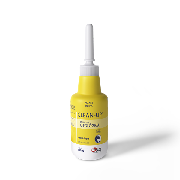 Clean-Up solución otológica para la limpieza del canal auditivo externo de perros y gatos. Ayuda a eliminar el exceso de cerumen y costras