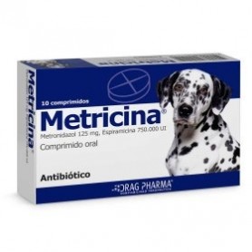 Metricina, está indicado para el tratamiento de afecciones buco dentales en perros, causadas por bacterias susceptibles a la asociación