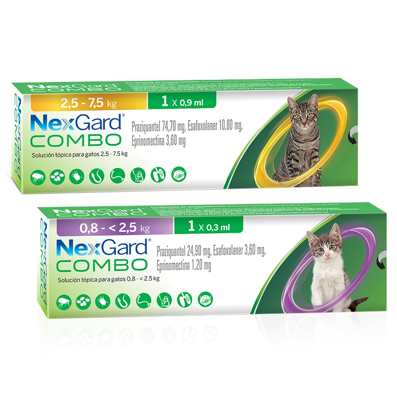 Nexgard Combo Gatos es un antiparasitario de amplio espectro para aplicación tópica en gatos en una dosis única mensual, útil contra ecto y endoparásitos