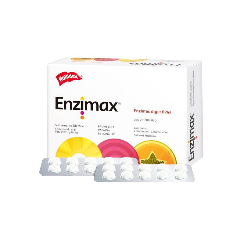 Enzimax 20 Comprimidos es un biomodulador formulado con enzimas proteolíticas de origen vegetal en comprimidos de administración oral.