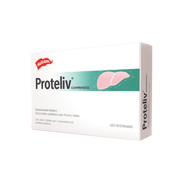 Proteliv 21 Comprimidos es un modulador fisiológico y protector del metabolismo hepático en comprimidos palatables de administración oral.