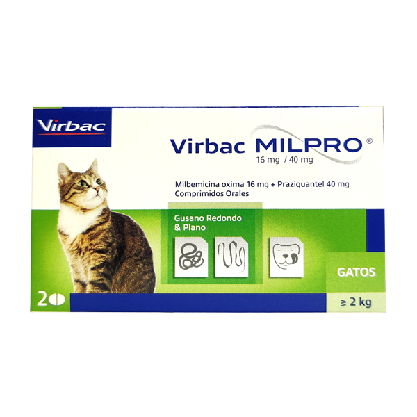 Milpro Gatos >2 kg es un antiparasisatario interno en comprimidos para el tratamiento de la infestación mixta de cestodos y nematodos