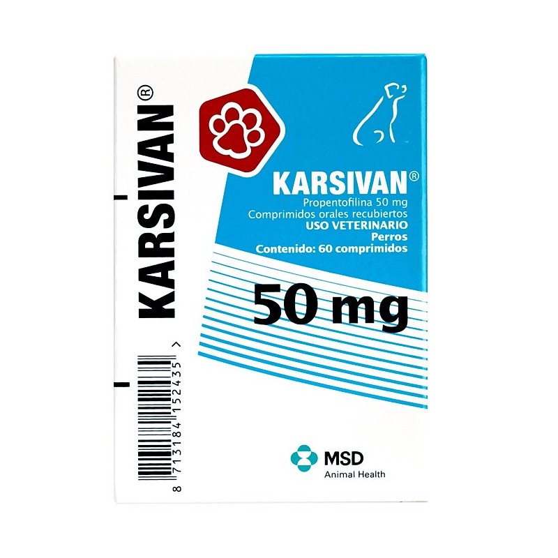 Karsivan 50mg 60 Comprimidos es un vasodilatador cerebral y periférico útil en perros de edad avanzada, ya que alivia los típicos síntomas geriátricos.