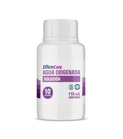 Agua Oxigenada 10 Vol DIFEMCARE es una Solución de Peróxido de Hidrógeno 10 volúmenes y 110 mL. Es utilizado como decolorante, neutralizante y oxidante.