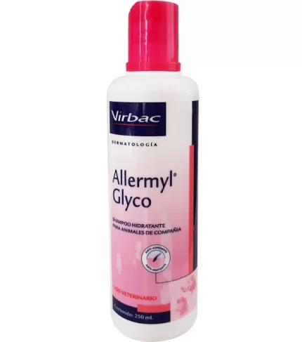 Allermyl Glyco 250 mL compuesto por una exclusiva microemulsión espumante que mantiene la integridad y proporcionr brillo a la piel en perros y gatos.